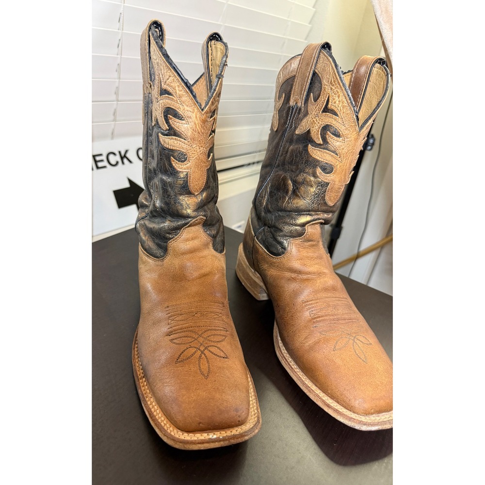 Justin Mens BRL318 Handcrafted USA Leather Cowboy Boots Tan Bronze Square Toe 11 - Picture 2 of 6
